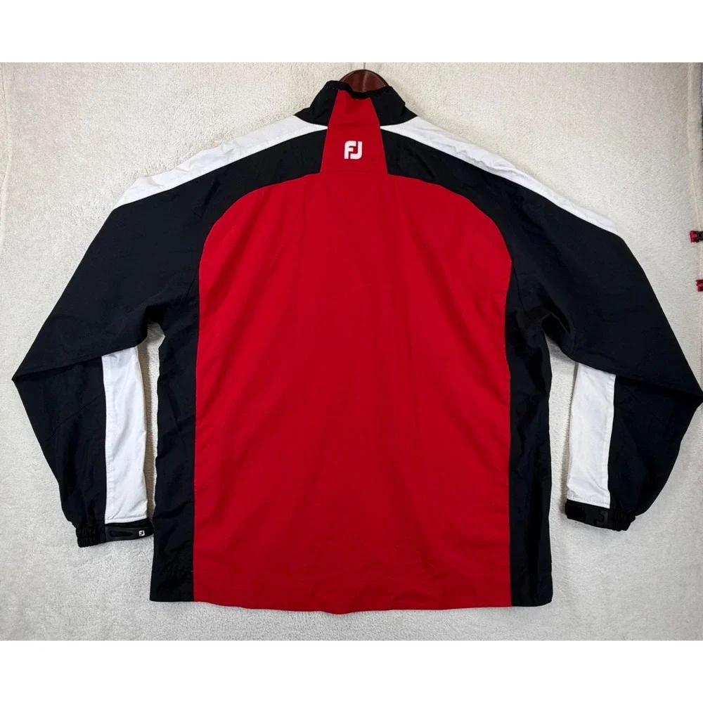 FootJoy DryJoys Mens XL Golf Windbreaker Jacket Red Black White 1/4 Zip Pullover